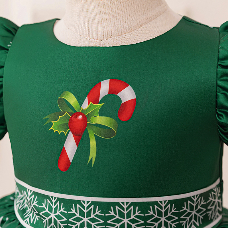 Satin Christmas Printing Bow Short Sleeve Mid-long Dresses - image 4