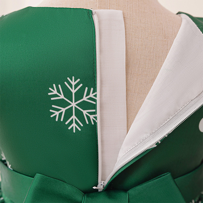 Satin Christmas Printing Bow Short Sleeve Mid-long Dresses - image 5