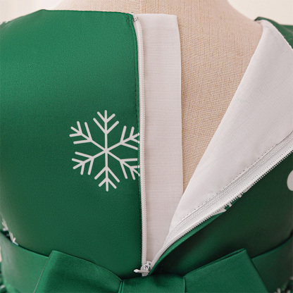 Satin Christmas Printing Bow Short Sleeve Mid-long Dresses - image 5