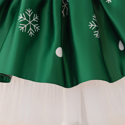 Satin Christmas Printing Bow Short Sleeve Mid-long Dresses - image 7