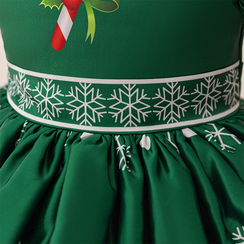 Satin Christmas Printing Bow Short Sleeve Mid-long Dresses - image 6