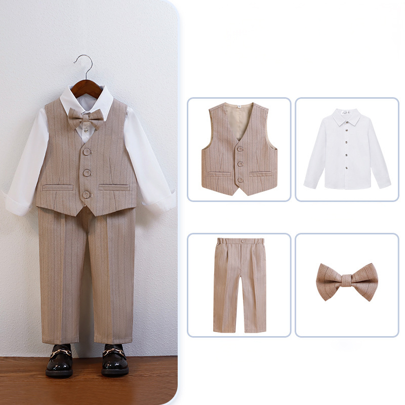 [Archive Sale] Chemical Fiber Blend Bow Regular Sleeve Regular Formal Suit - Khaki - Long Shirt - 110cm - image 1