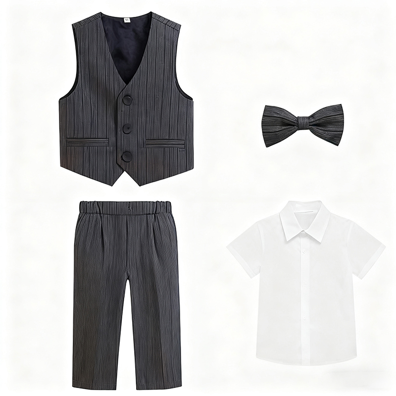 Chemical Fiber Blend Bow Regular Sleeve Regular Formal Suit - Grey - Short Shirt - 170cm - image 13