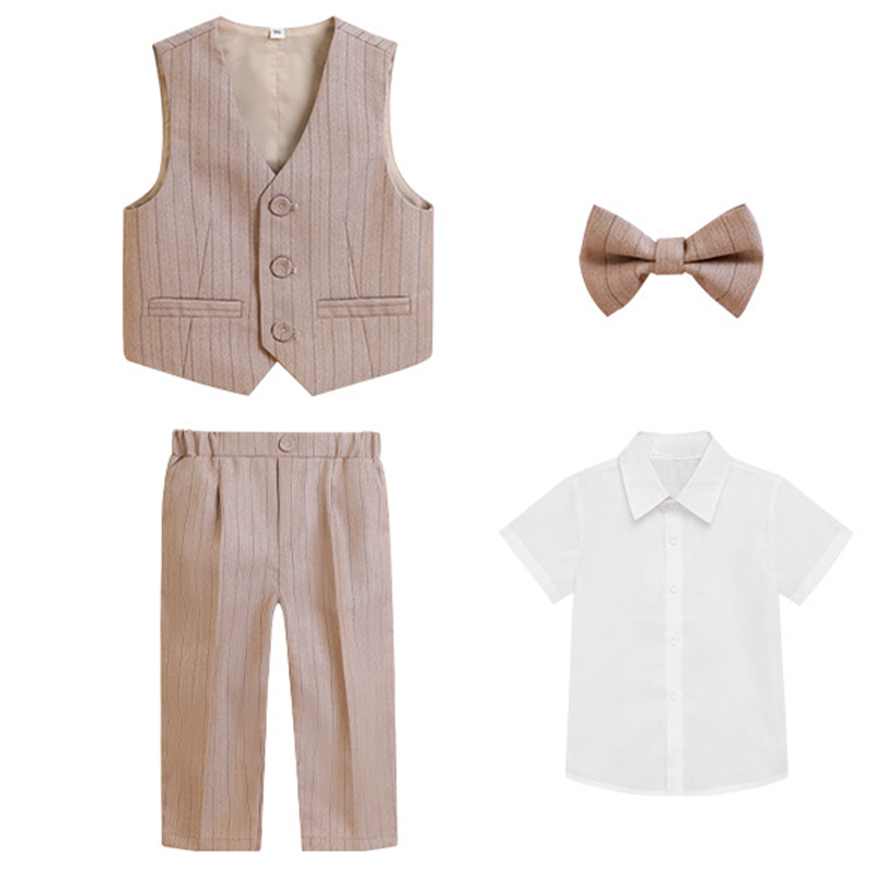 Chemical Fiber Blend Bow Regular Sleeve Regular Formal Suit - Khaki - Short Shirt - 170cm - image 12