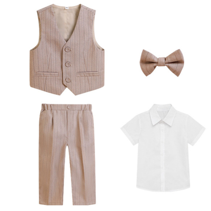 Chemical Fiber Blend Bow Regular Sleeve Regular Formal Suit - Khaki - Short Shirt - 170cm - image 12