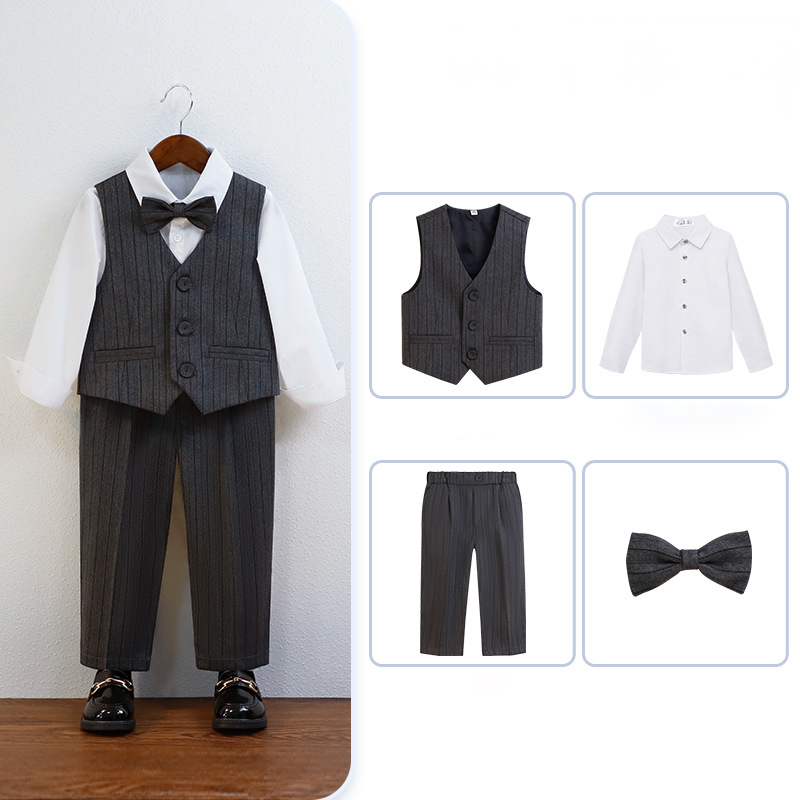 Chemical Fiber Blend Bow Regular Sleeve Regular Formal Suit - Grey - Long Shirt - 170cm - image 8