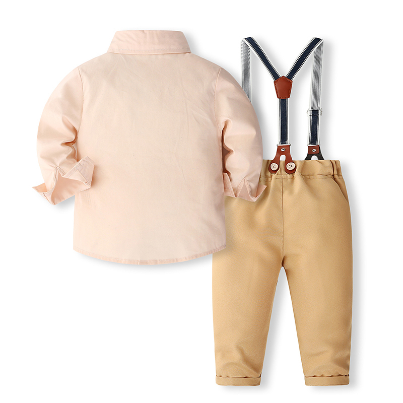 Cotton-blend Bow Overalls Long Sleeve Regular Two-piece Set - image 2
