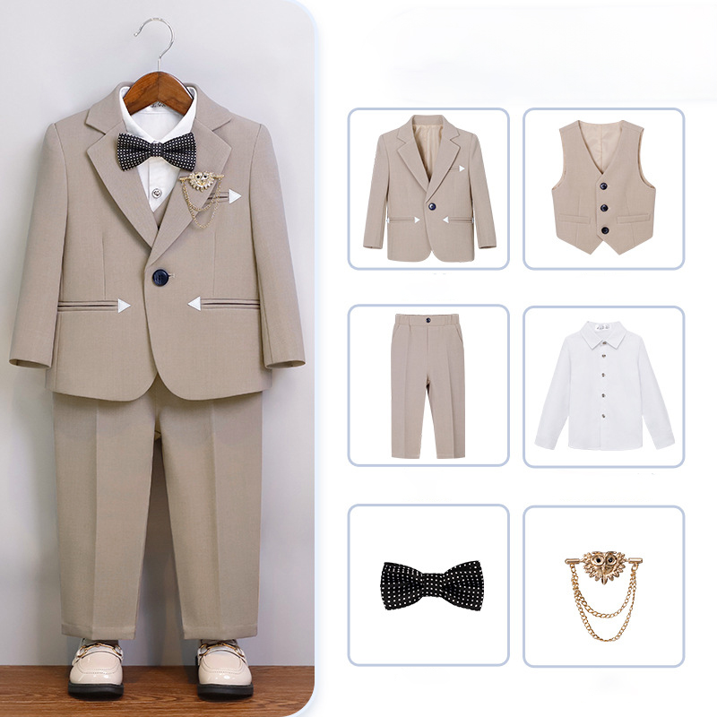 Chemical Fiber Blend Bow Long Sleeve Regular Six-piece Formal Suit - Khaki 6-piece Set - 170cm - image 1