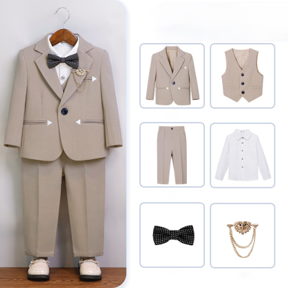 Chemical Fiber Blend Bow Long Sleeve Regular Six-piece Formal Suit - Khaki 6-piece Set - 170cm - image 1