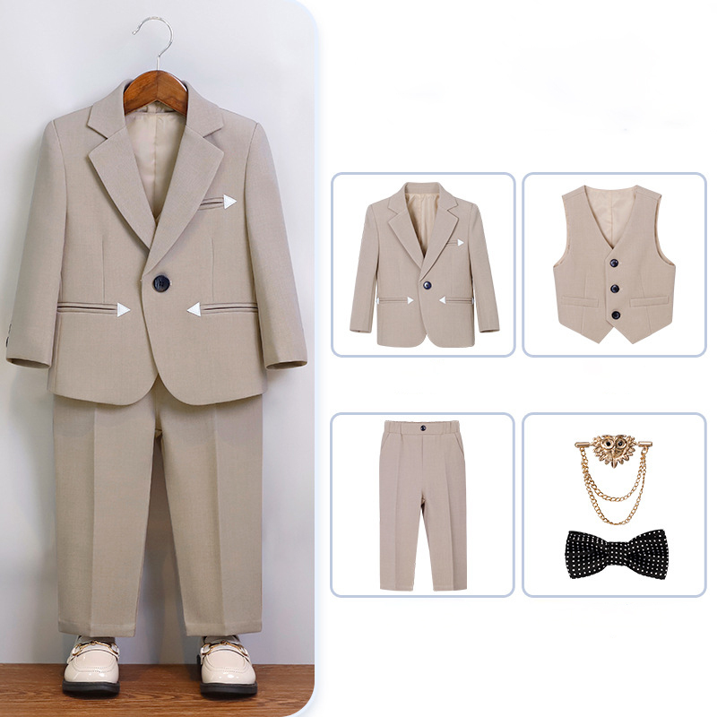 [Archive Sale] Chemical Fiber Blend Bow Long Sleeve Regular Five-piece Formal Suit - Khaki 5-piece Set - 110cm - image 5