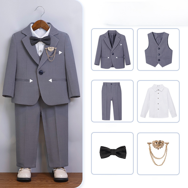 Chemical Fiber Blend Bow Long Sleeve Regular Six-piece Formal Suit - Grey 6-piece Set - 170cm - image 7