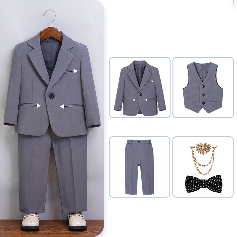 Chemical Fiber Blend Bow Long Sleeve Regular Six-piece Formal Suit - Grey 5-piece Set - 170cm - image 12