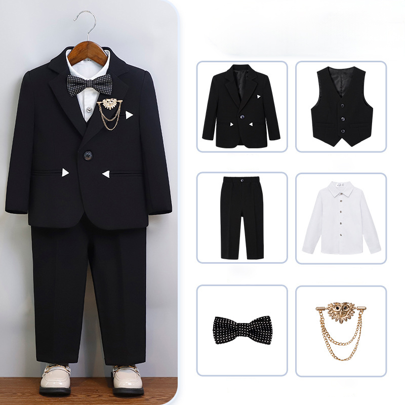 Chemical Fiber Blend Bow Long Sleeve Regular Six-piece Formal Suit - Black 6-piece Set - 170cm - image 13