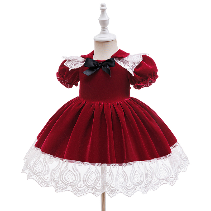 Velvet Bow Folds Short Sleeve Mid-long Dresses - image 3