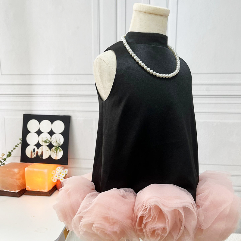 Satin Rosette Sleeveless Midi Dresses - Black - 6-7Y - image 4