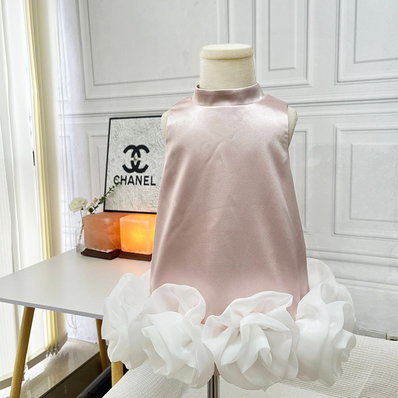 Satin Rosette Sleeveless Midi Dresses - Pink - 6-7Y - image 6