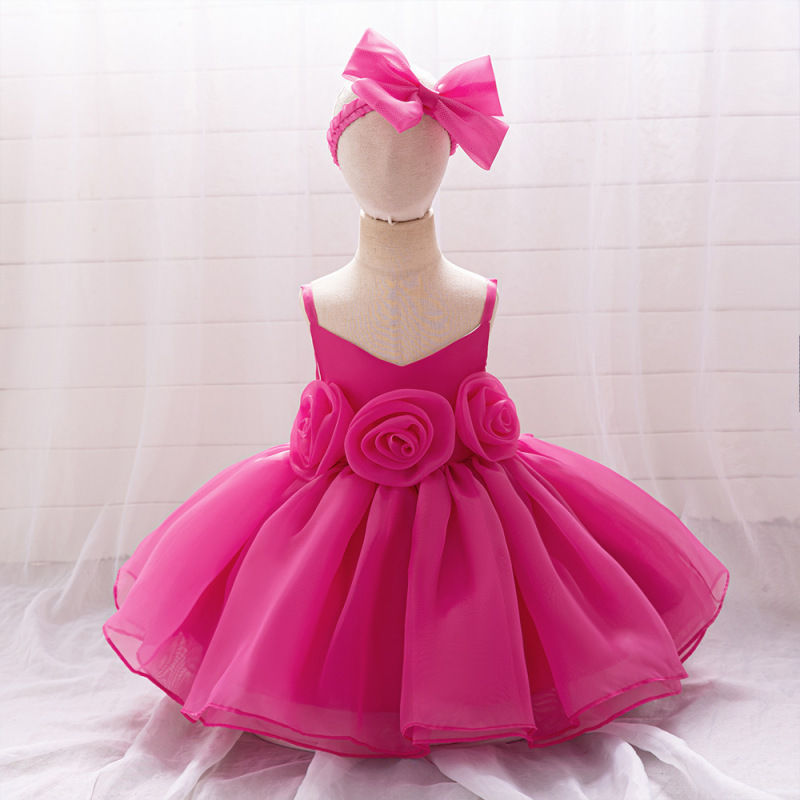 Organza Rosette Sleeveless Shorts Dresses - Magenta - 1-2Y - image 38