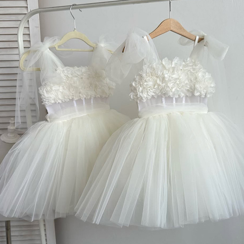 Mesh Rosette Sleeveless Midi Dresses - White - 15-16Y - image 1