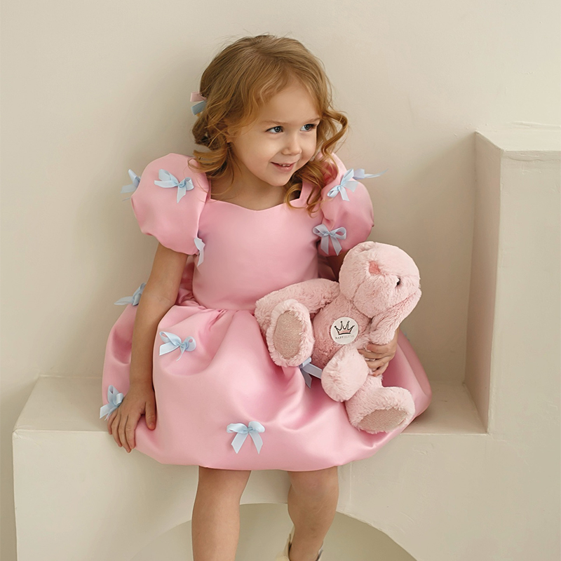 Satin Bow Short Sleeve Mid-long Dresses - image 2