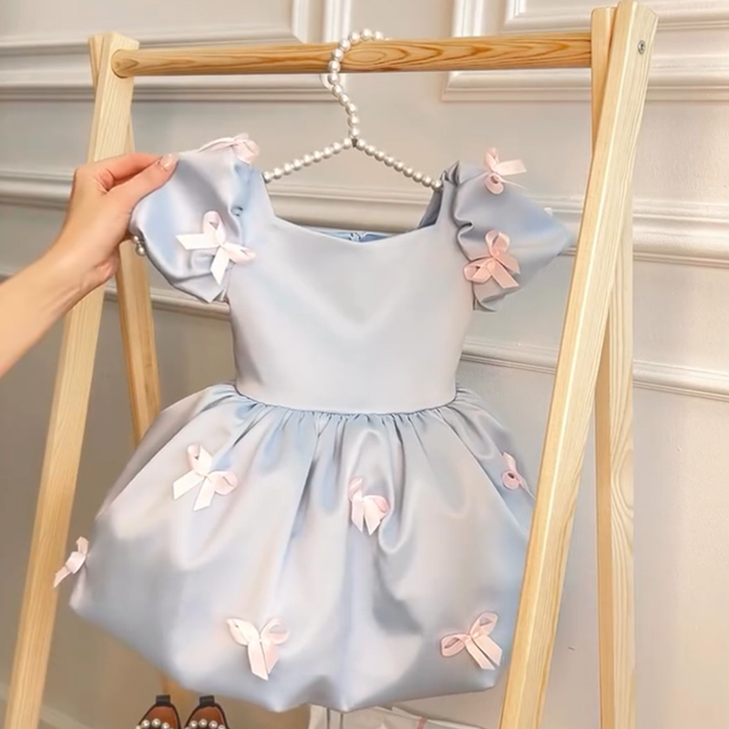 Satin Bow Short Sleeve Mid-long Dresses - image 6
