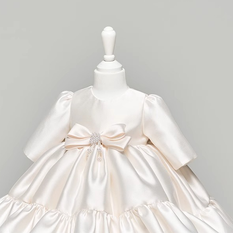 [Archive Sale] Satin Bow Long Sleeve Mid-long Dresses - image 8