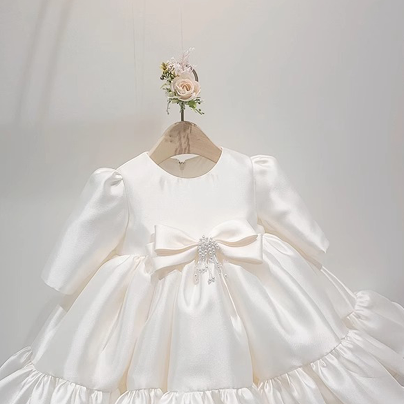 [Archive Sale] Satin Bow Long Sleeve Mid-long Dresses - image 7