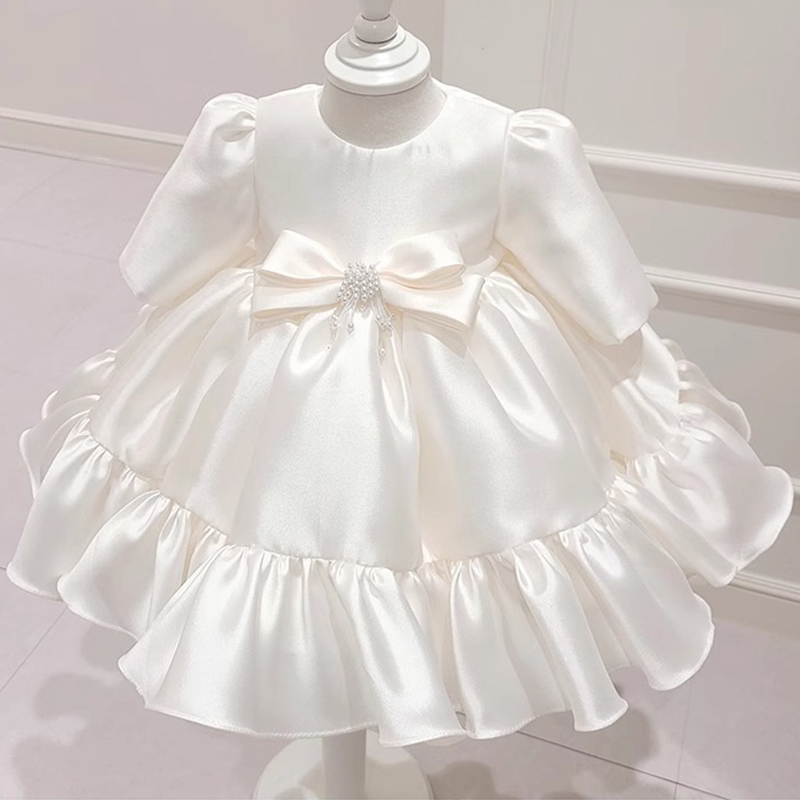 [Archive Sale] Satin Bow Long Sleeve Mid-long Dresses - image 6