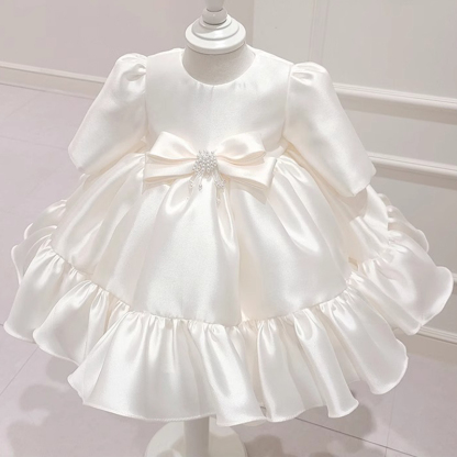 [Archive Sale] Satin Bow Long Sleeve Mid-long Dresses - image 6