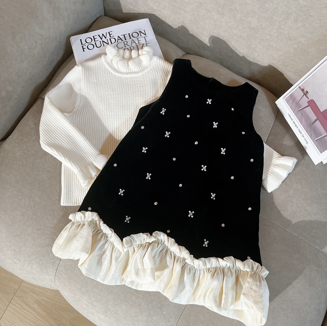 [Archive Sale] Velvet Fleece Imitation Pearls Long Sleeve Mid-long Two-piece set - image 10