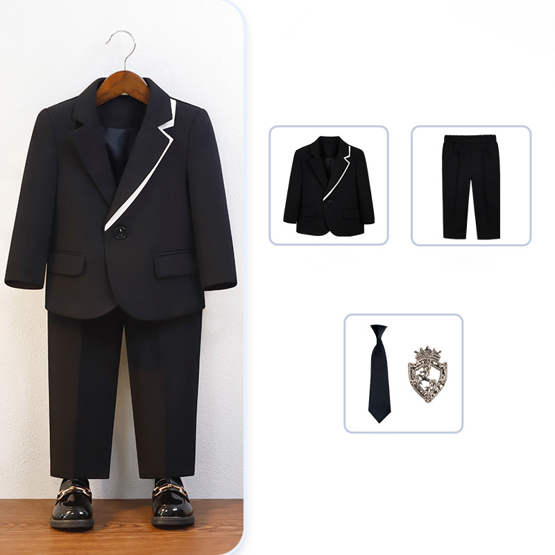 Chemical Fiber Blend Tie Regular Sleeve Regular Formal Suit - Black - 4-piece Set - 170cm - image 3