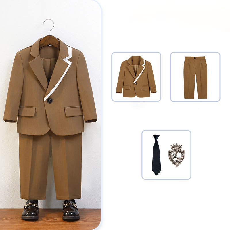 Chemical Fiber Blend Tie Regular Sleeve Regular Formal Suit - Brown - 4-piece Set - 170cm - image 2