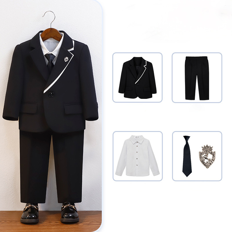 Chemical Fiber Blend Tie Regular Sleeve Regular Formal Suit - Black - Shirt 5-piece Set - 170cm - image 9