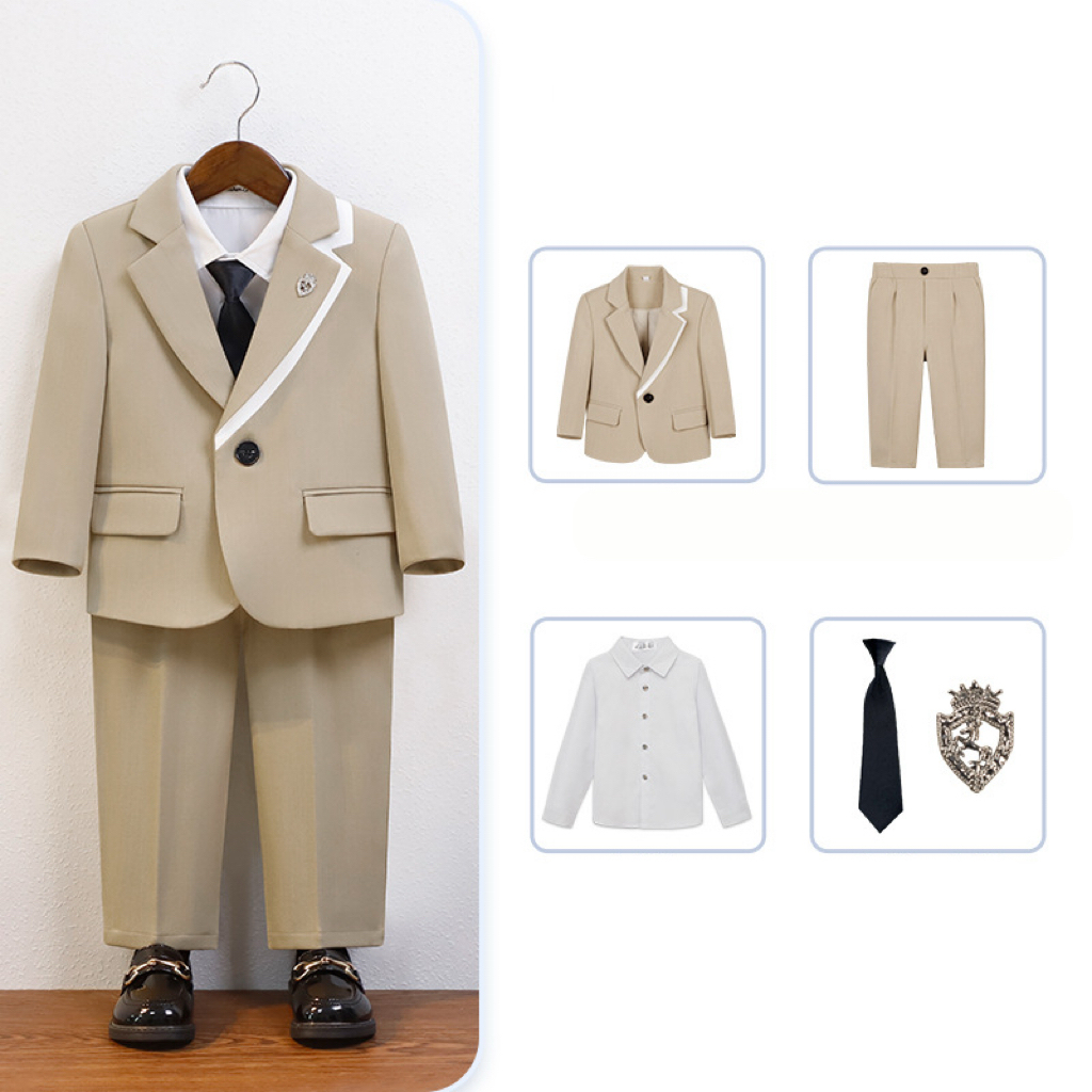 Chemical Fiber Blend Tie Regular Sleeve Regular Formal Suit - Khaki - Shirt 5-piece Set - 170cm - image 13