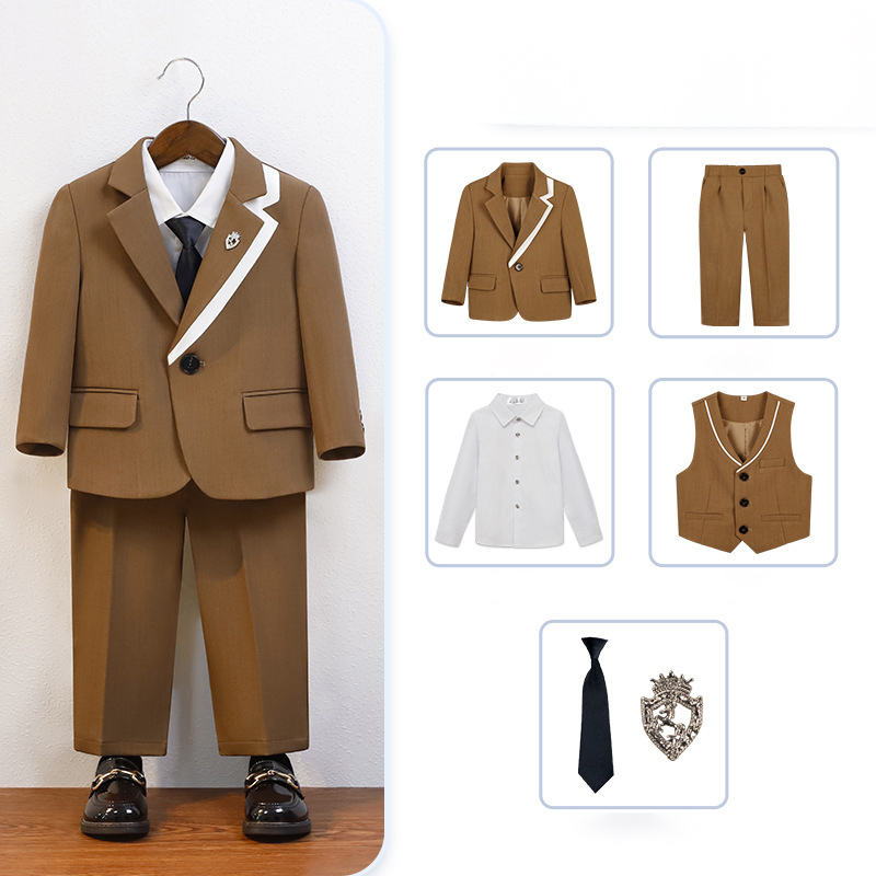 Chemical Fiber Blend Tie Regular Sleeve Regular Formal Suit - Brown - 6-piece Set - 170cm - image 21