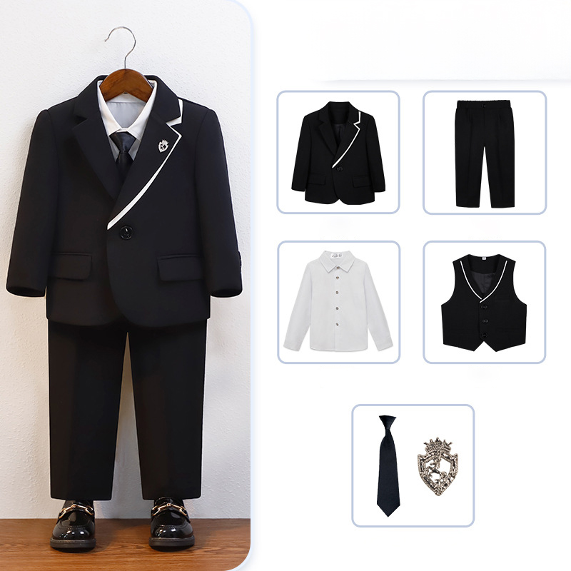 Chemical Fiber Blend Tie Regular Sleeve Regular Formal Suit - Black - 6-piece Set - 170cm - image 22
