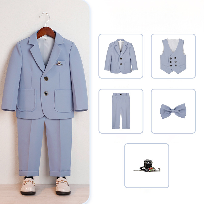 Chemical Fiber Blend Bow Regular Sleeve Regular Formal Suit - Blue - 5-piece Set - 170cm - image 1