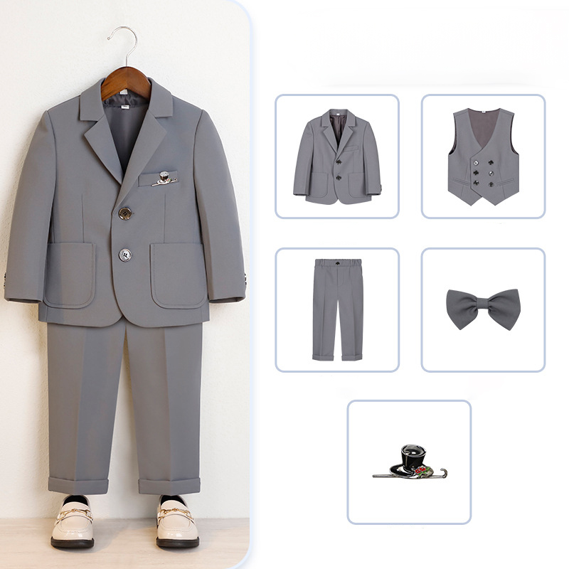 Chemical Fiber Blend Bow Regular Sleeve Regular Formal Suit - Grey - 5-piece Set - 170cm - image 2