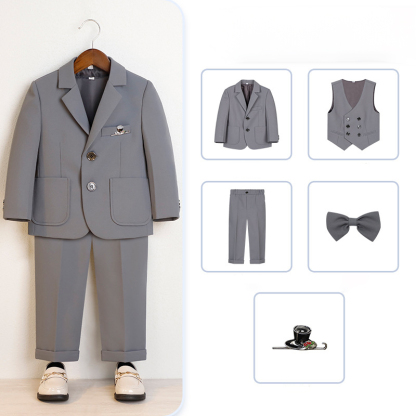 Chemical Fiber Blend Bow Regular Sleeve Regular Formal Suit - Grey - 5-piece Set - 170cm - image 2
