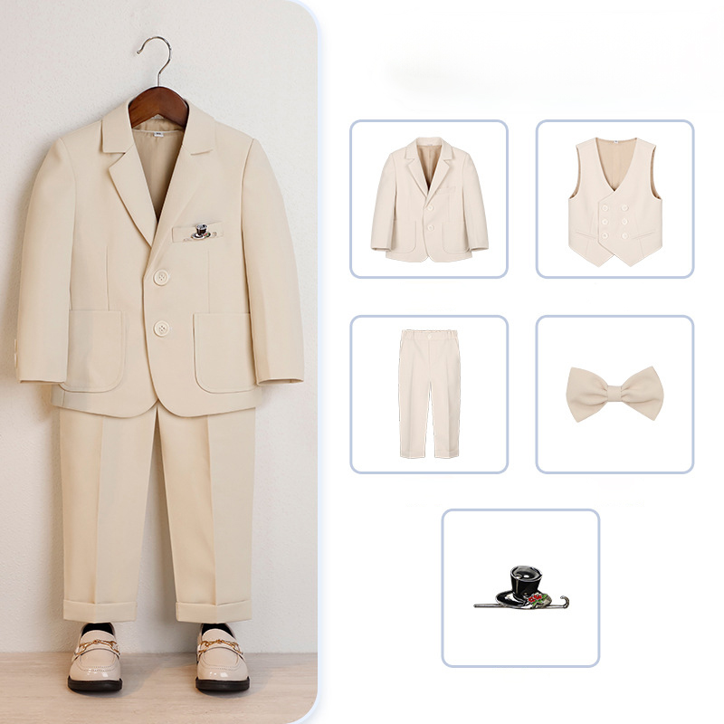 Chemical Fiber Blend Bow Regular Sleeve Regular Formal Suit - Beige - 5-piece Set - 170cm - image 3