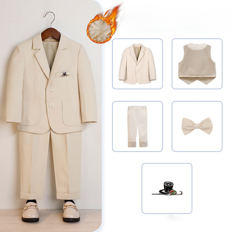 Chemical Fiber Blend Bow Regular Sleeve Regular Formal Suit - Beige - Fleece-lined 5-piece Set - 170cm - image 6