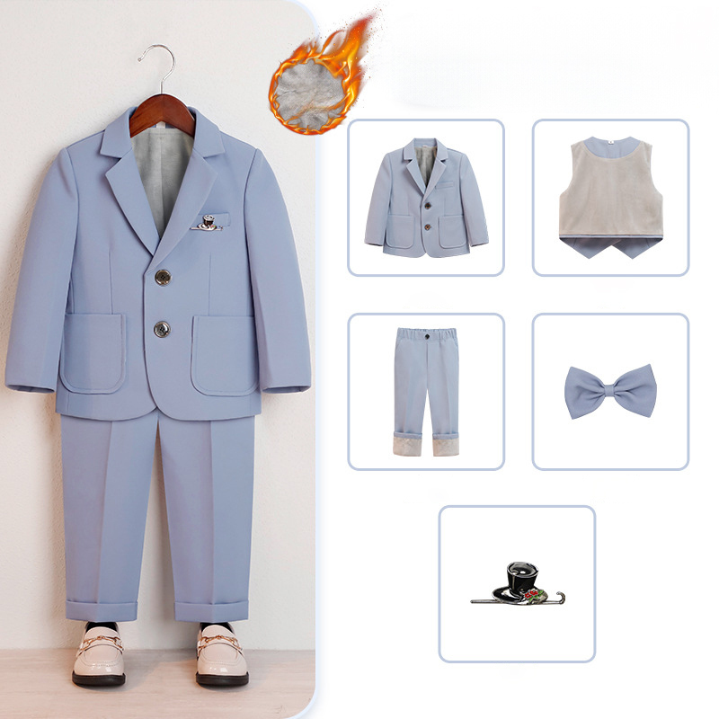 Chemical Fiber Blend Bow Regular Sleeve Regular Formal Suit - Blue - Fleece-lined 5-piece Set - 170cm - image 4