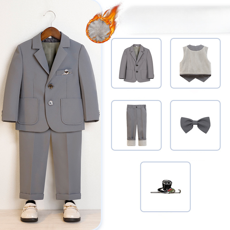Chemical Fiber Blend Bow Regular Sleeve Regular Formal Suit - Grey - Fleece-lined 5-piece Set - 170cm - image 5