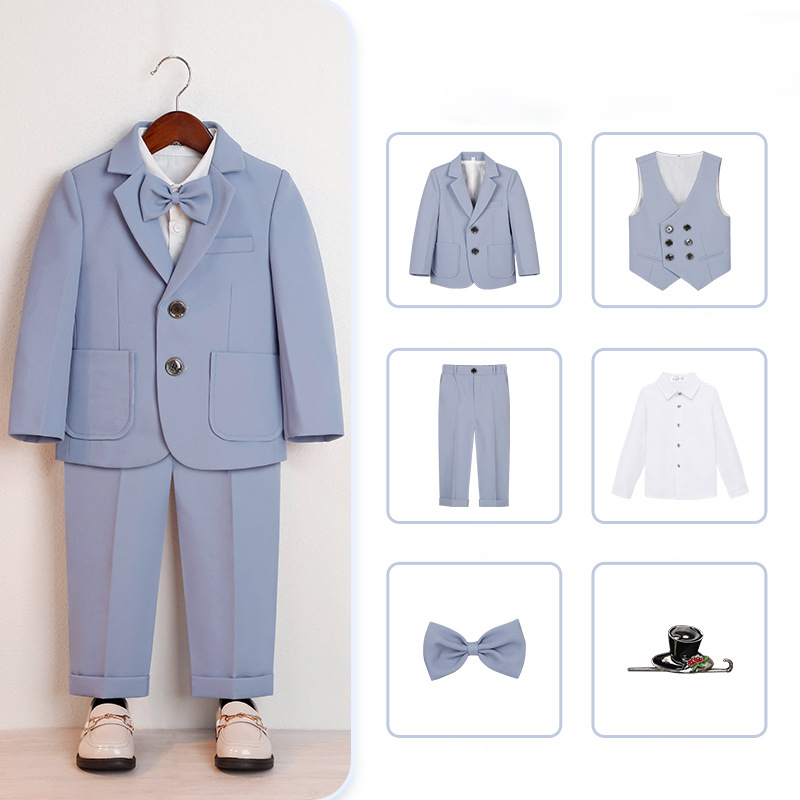Chemical Fiber Blend Bow Regular Sleeve Regular Formal Suit - Blue - 6-piece Set - 170cm - image 7