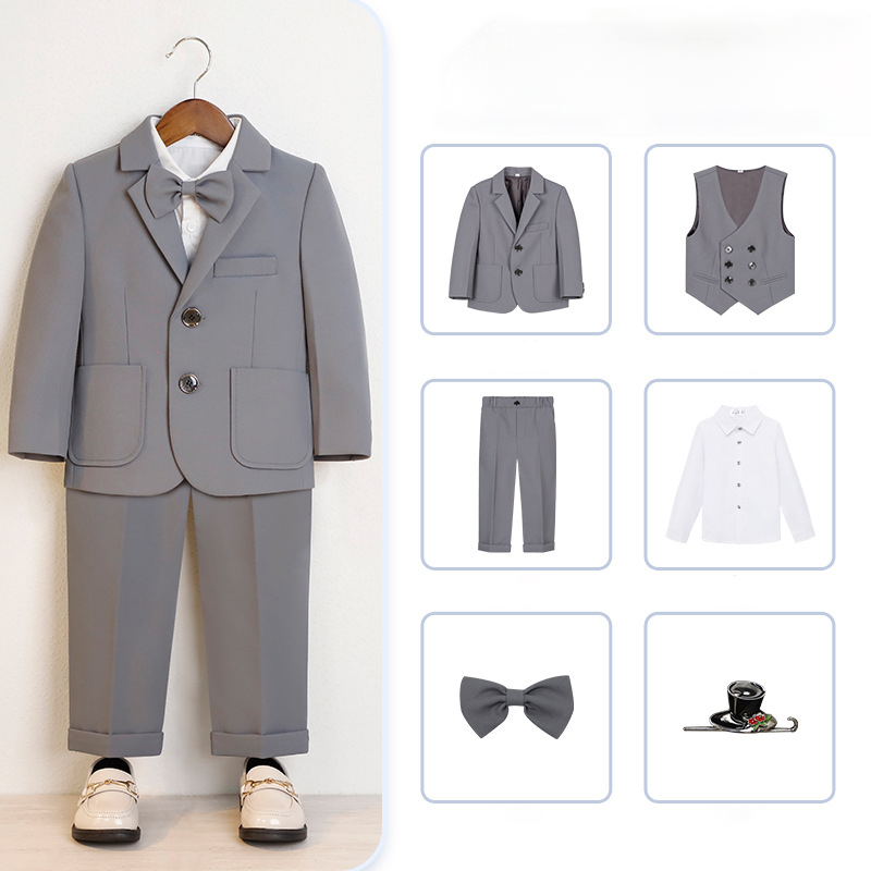 Chemical Fiber Blend Bow Regular Sleeve Regular Formal Suit - Grey - 6-piece Set - 170cm - image 12