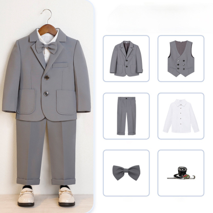 Chemical Fiber Blend Bow Regular Sleeve Regular Formal Suit - Grey - 6-piece Set - 170cm - image 12