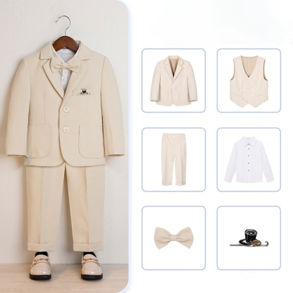 Chemical Fiber Blend Bow Regular Sleeve Regular Formal Suit - Beige - 6-piece Set - 170cm - image 17