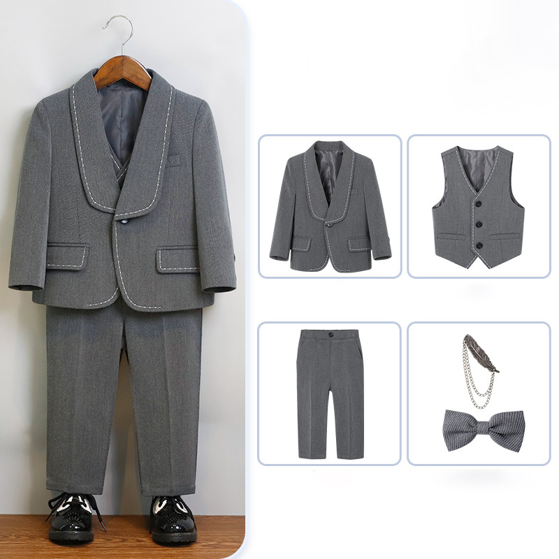 [Archive Sale] Chemical Fiber Blend Bow Regular Sleeve Regular Formal Suit - Grey - 5-piece Set - 110cm - image 1
