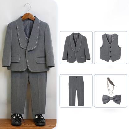 [Archive Sale] Chemical Fiber Blend Bow Regular Sleeve Regular Formal Suit - Grey - 5-piece Set - 110cm - image 1