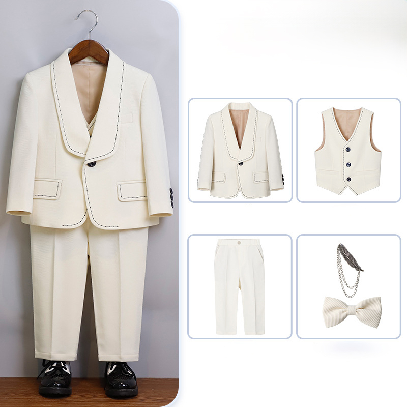 Chemical Fiber Blend Bow Regular Sleeve Regular Formal Suit - Beige - 5-piece Set - 170cm - image 2