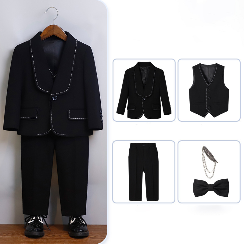 Chemical Fiber Blend Bow Regular Sleeve Regular Formal Suit - Black - 5-piece Set - 170cm - image 3